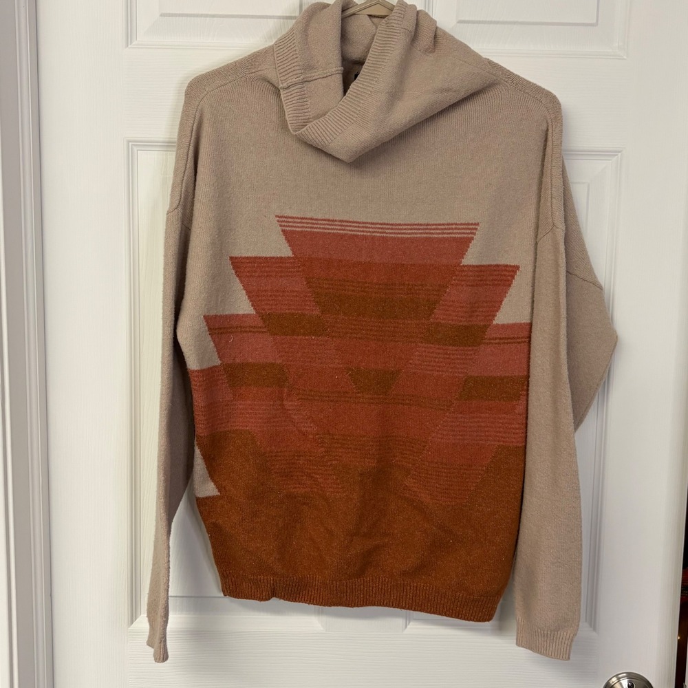 Prana Womens Organic Cotton Blend Cowl Neck Geometric Sweater Beige Rust 1967641 - Picture 1 of 5